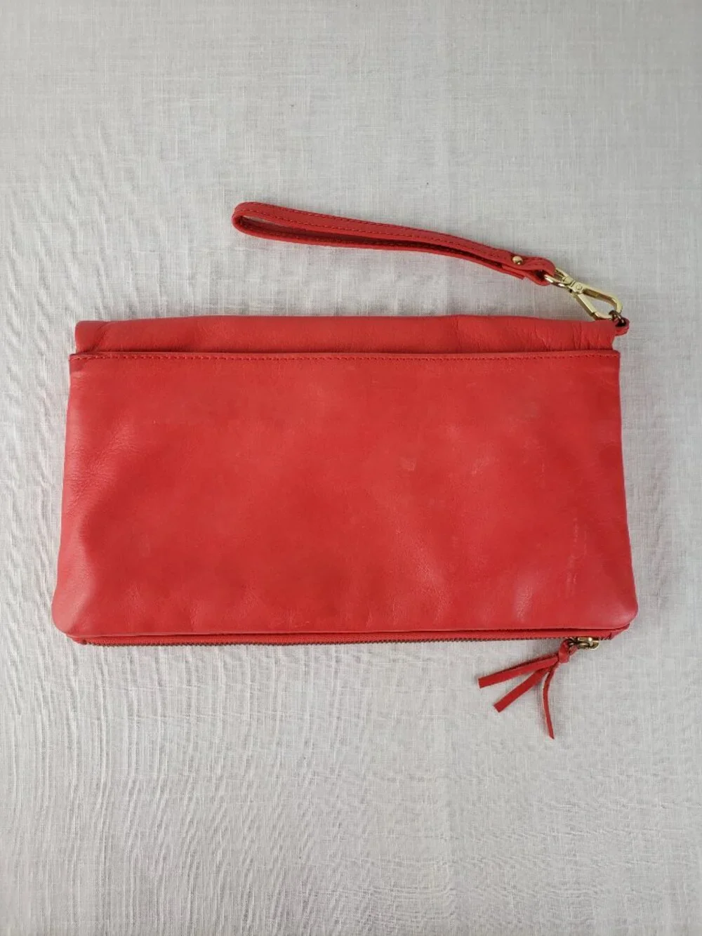 Alberta di Canio Foldover Clutch Purse Coral Red Leather Envelope Bag
